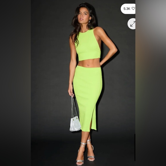 Lulus Dresses & Skirts - NWOT lulus Absolute Edge Lime Green Sleeveless Two-Piece Bodycon Midi Dress READ